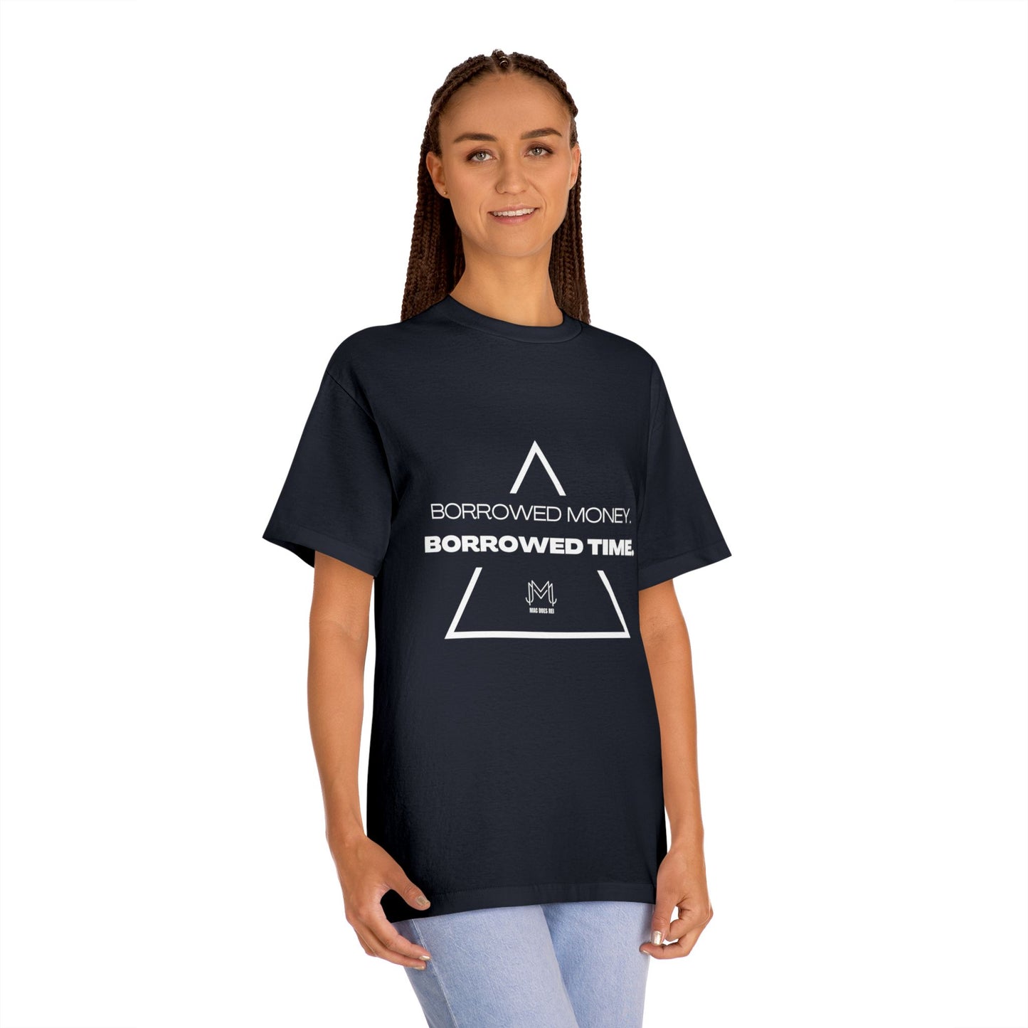 Mac Does REI “Borrowed Money. Borrowed Time.” Classic Tee